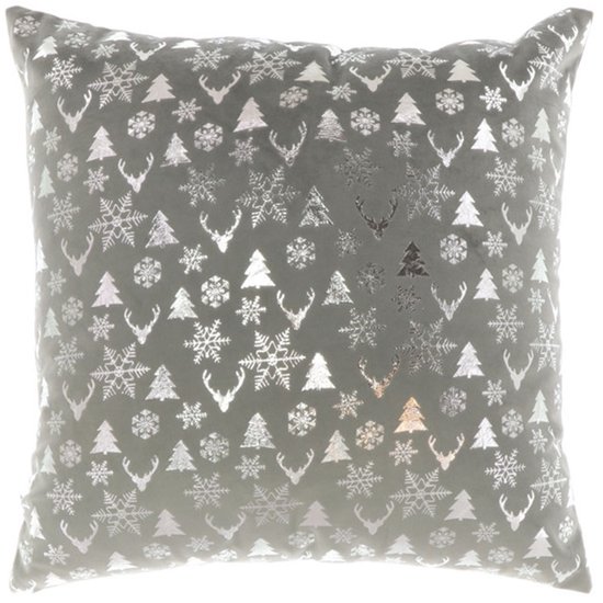 Unique Living | Kussen Bernt - 45x45cm - dark grey - grijs - zilver - Kerst