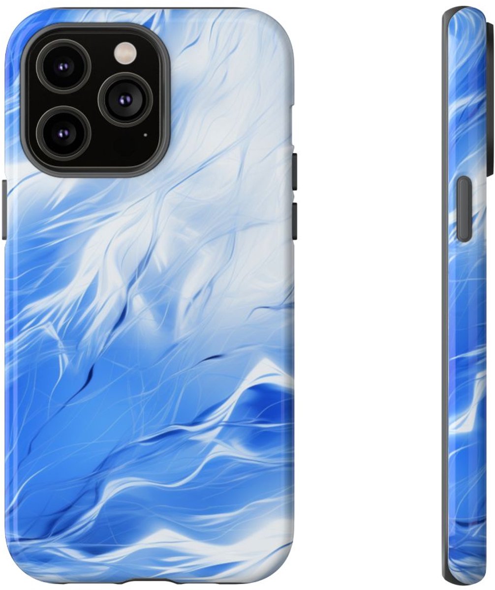 Blauw-Wit Abstract Golvend Patroon – Telefoonhoesje Geschikt voor iPhone 14 Pro Max