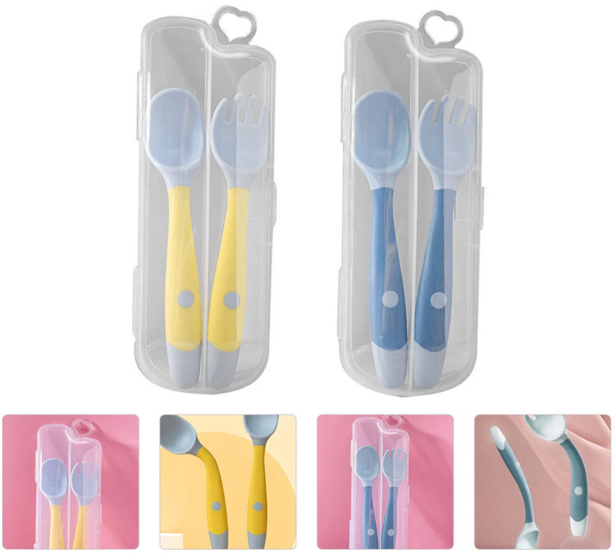 Image of 2-delige bestekset baby twist vork en lepel kinderservies siliconen voedingsset