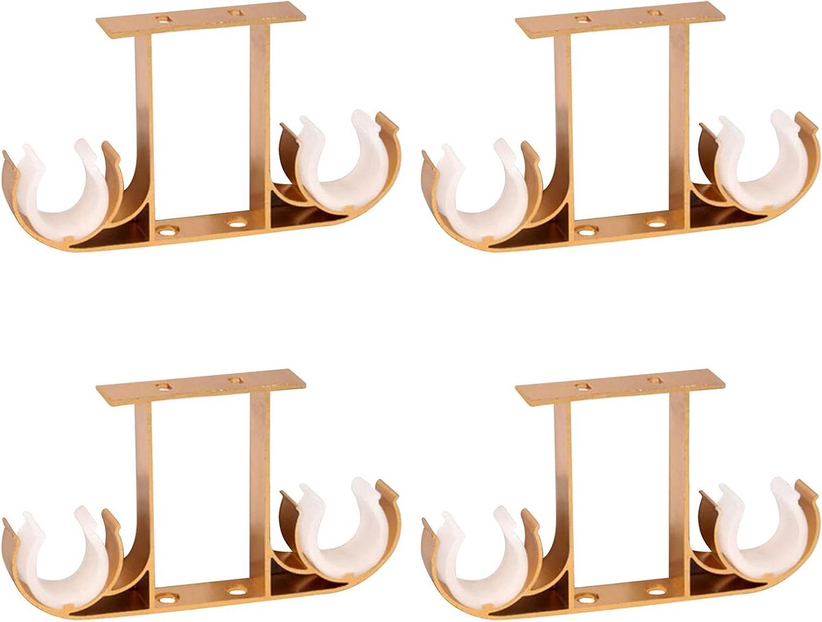 Plus - Gordijn Rod Beugels Aluminium voor Dubbele Venster Drapery Rod - Set van 4 - Gouden