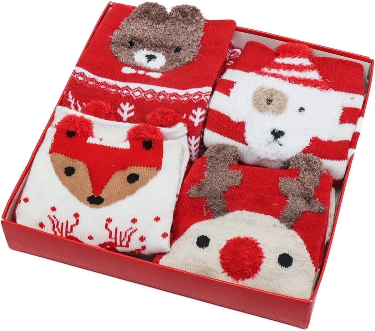 Kleurrijke kerstsokken set voor dames en heren - uniseks - 4 paar.