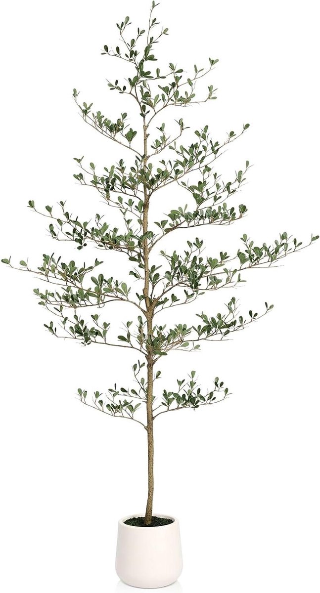 Provento Kunstboom 180 cm met zwarte olijven decoratie, natuurgetrouw - sfeervolle boom voor binnen - 1 stuk Groen