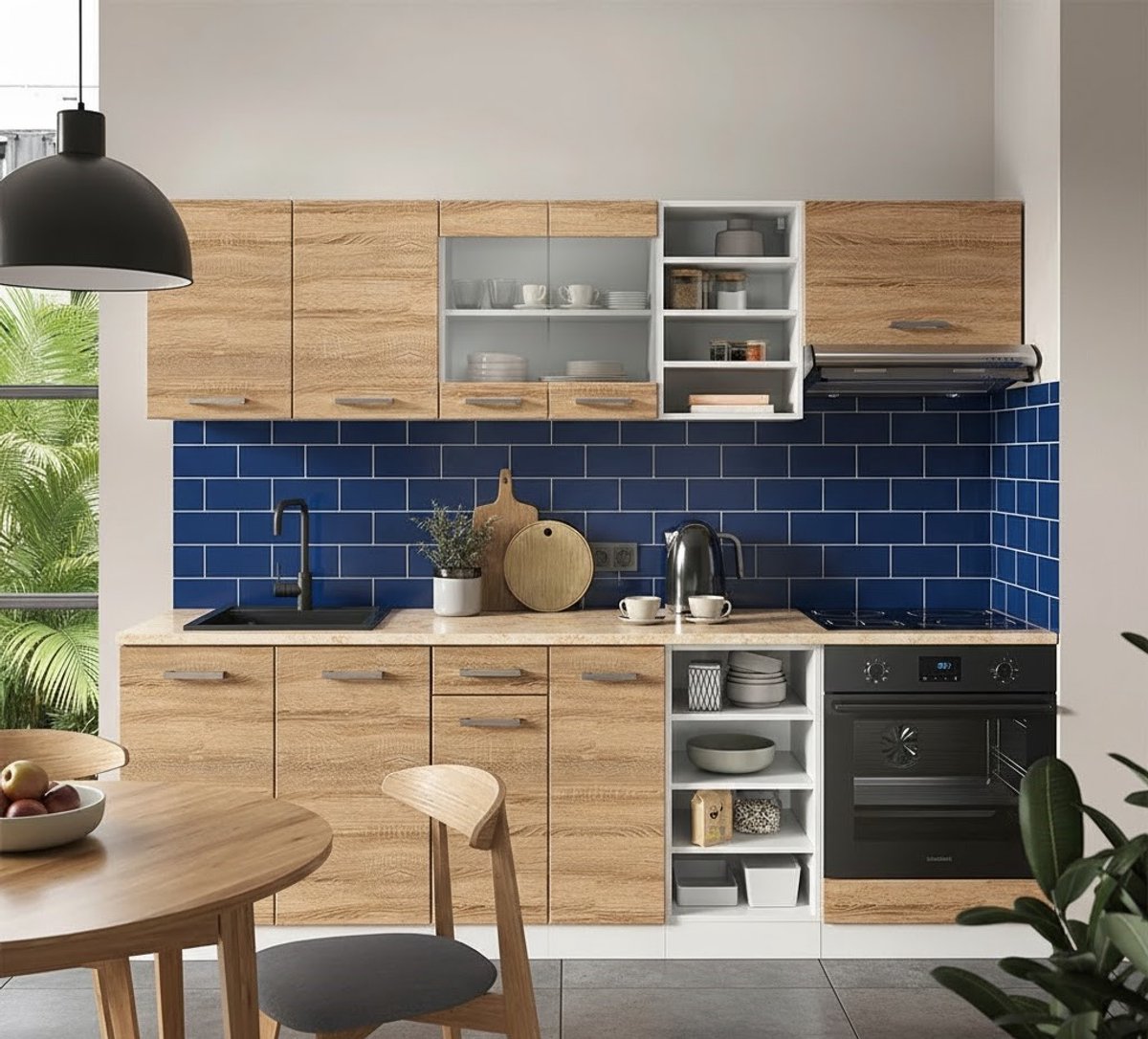 R-Line Keukenkast – Elegante Onderkast met Verstelbare Planken – Moderne Keukenmodule – Spaanplaat Zwart – 46 x 30 x 81,6 cm – Modulair Keukenmeubel – Hoge Kwaliteit & Duurzaam Ontwerp