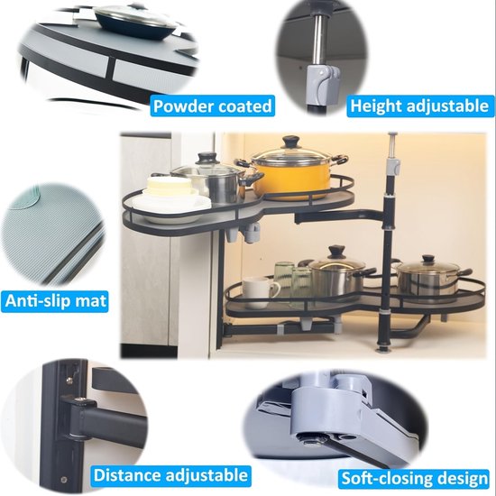 Yuanny Keukenkast, uittrekbare hoekkast voor de keuken, carrousel hoekkast, 800 mm, 2 etages, keukenkast, uittrekbaar, keukenkast, hoekuittrekbaar, keukenopslag, wit, rechts open Yuanny Keukenkast, uittrekbare hoekkast voor de keuken, carrousel hoekkast, 800 mm, 2 etages, keukenkast, uittrekbaar, keukenkast, hoekuittrekbaar, keukenopslag, wit, rechts open
