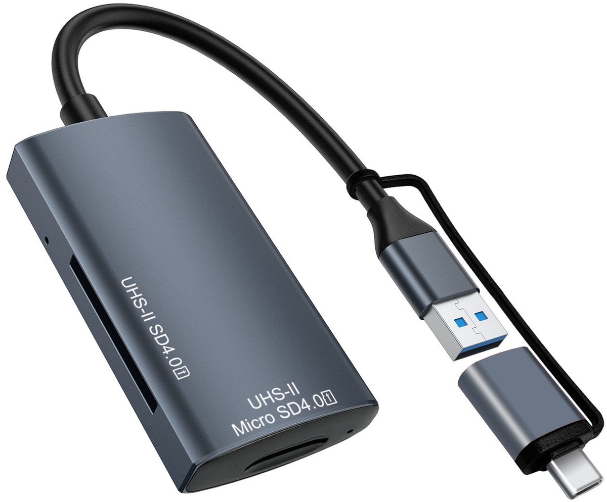 NÖRDIC USB Kaartlezer - Micro SD Kaart - SD Kaart lezer - USB-A, USB-C - Geschikt voor PC, Laptop, Smartphone & Tablet