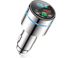FM-zender voor Auto - Bluetooth 5.3 - PD30W & QC3.0 Snel Laden - Handsfree Bellen met Ruisonderdrukking - Met Oplaadader en Ringlicht - Bestuurders - Zwart - Universeel - 1 Stuk