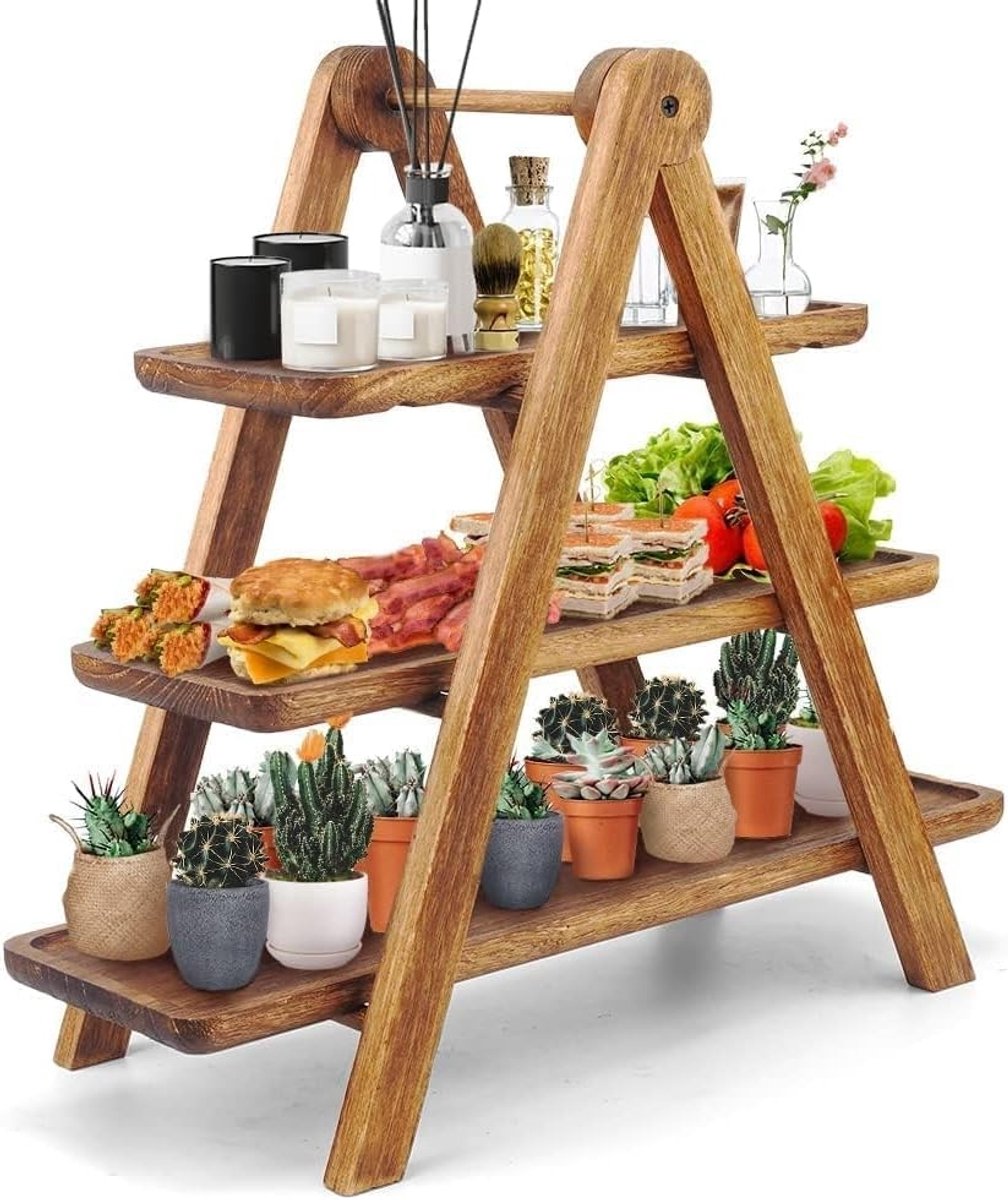 PromoHome Drie-laags Houten Serveerplateau - Bruin Dessertdisplay voor Feesten