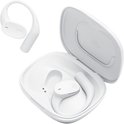 Witte JBL Sense Lite oordopjes in open oplaadcase, met oorhaken.