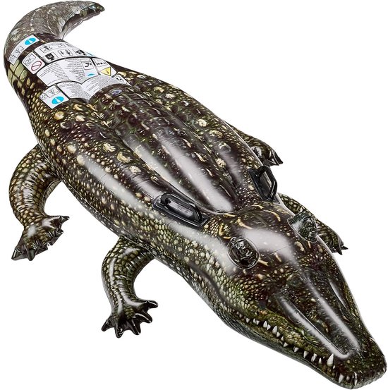 Opblaasbare groene krokodil met gedetailleerde schubben en tanden.