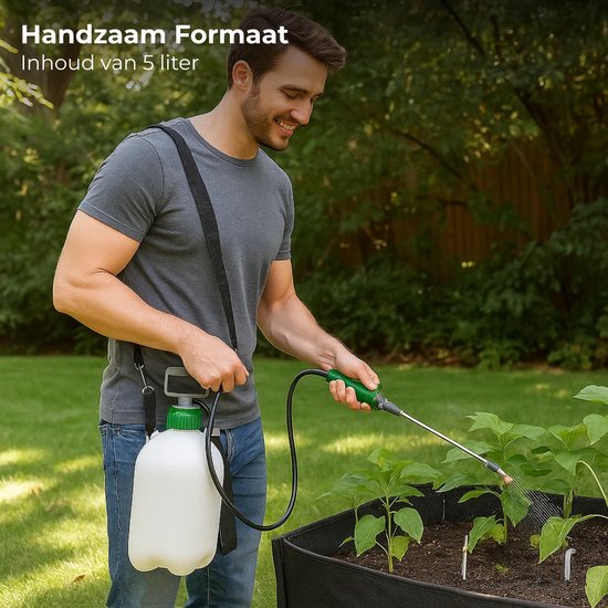 Lomera Plantensproeier 5 Liter - Drukspuit 5 Liter - Draagriem - Veiligheidsventiel - Polyethyleen Materiaal - Doorschijnende Tank - Handvat - Ongediertebestrijding - Onkruid Verdelgen - Verstelbaar Mondstuk - Te Vergrendelen Trekker van Merkloos	 — afbeelding 2