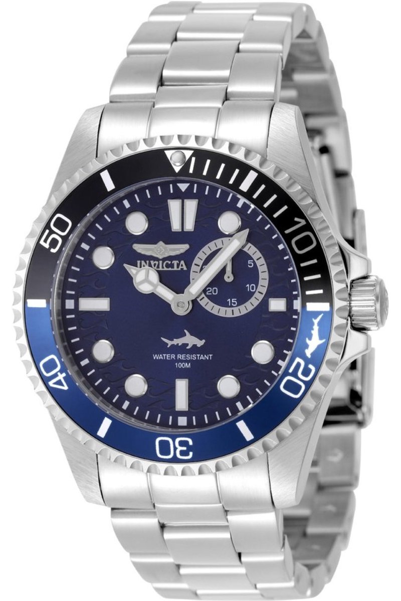 Invicta Pro Diver 49278 Heren Horloge - Waterdicht - Analoog - Quartz Uurwerk - Roestvrij Staal met blauwe Wijzerplaat - 43mm