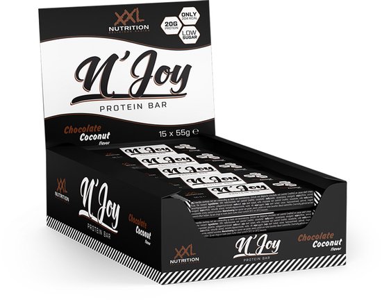 XXL Nutrition - N'Joy Protein Bar - 20 Gram Eiwit - Eiwitrepen & -snacks, Proteine Repen - Smeuďge Eiwit Reep én Hoog in Eiwit - Diverse Smaken - Chocolade Kokosnoot - 15 Pack