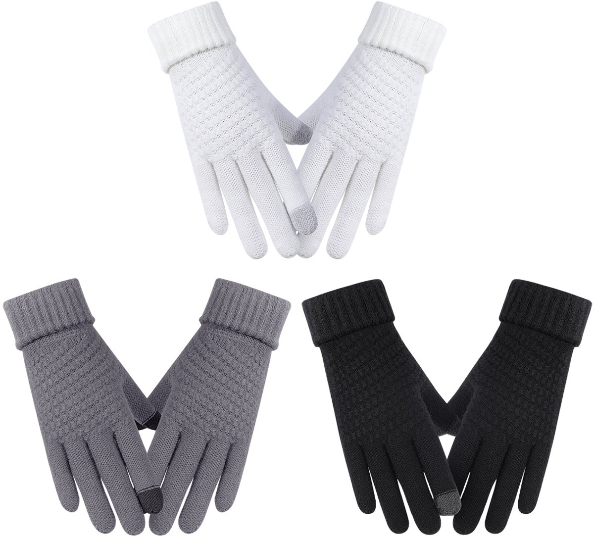 TuseRxln gebreide handschoenen dames - handschoenen winter - Extra Warm, One Size - 3 paar - voor winteractiviteiten