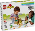 Boîte LEGO Duplo Train d'Aventure Interactif avec un enfant et un père jouant.
