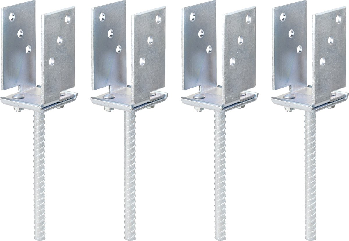 Alberts 4 x U-paaldrager, Breite 71 - 131 mm, hoogte 110 mm, Riffelstahl-betonanker 200 mm, elektrolytisch verzinkt, dickschichtpassiviert, voor inbetonneren