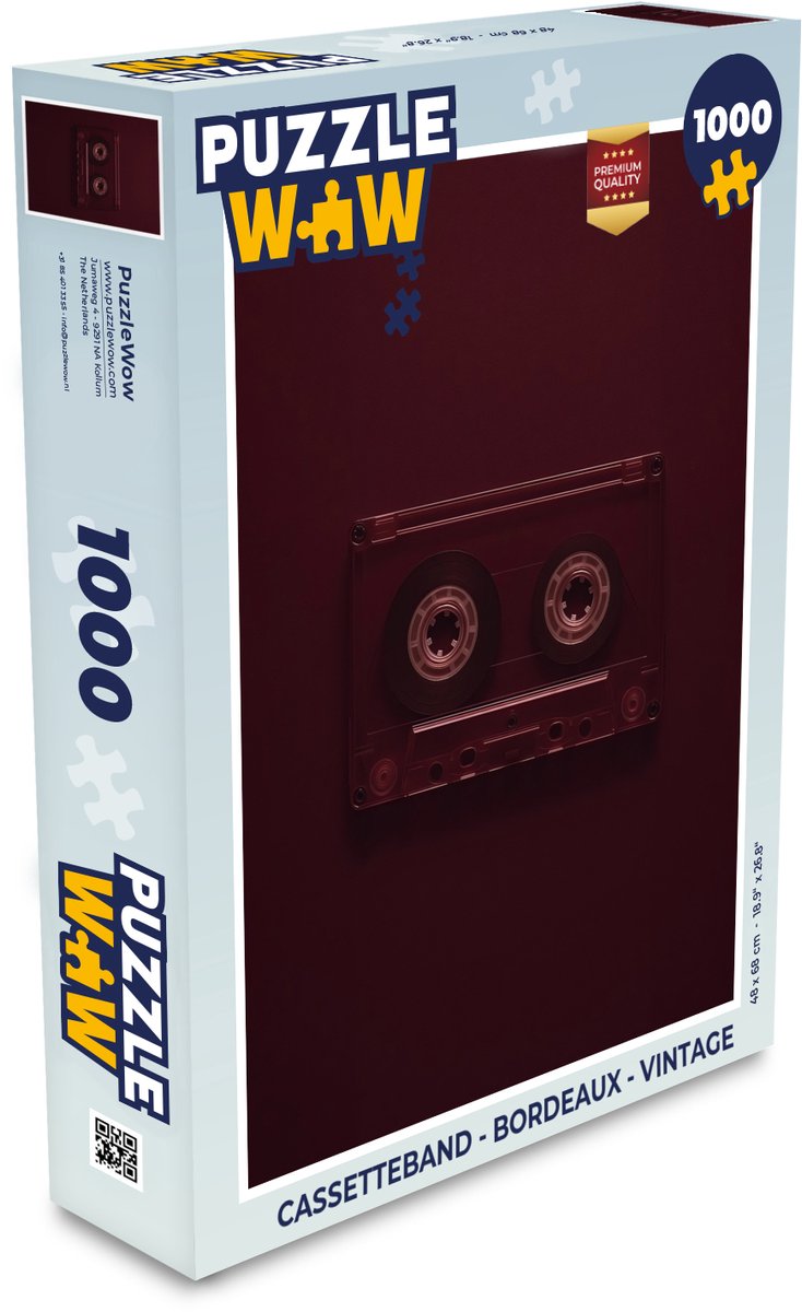 Puzzel Cassetteband - Bordeaux - Vintage - Legpuzzel - Puzzel 1000 stukjes volwassenen