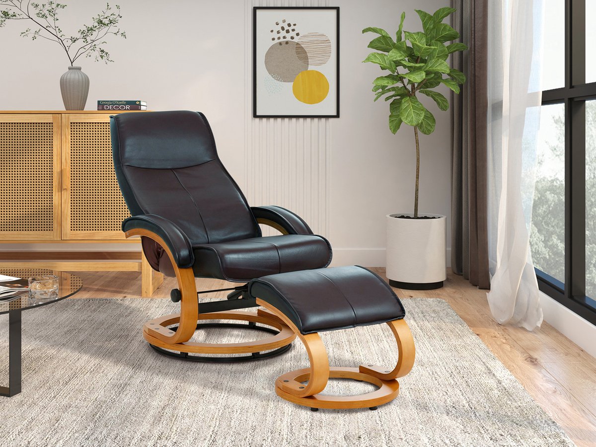 Paris - Relaxfauteuil + kruk in PU grijs (103 x 67 x 85 cm)