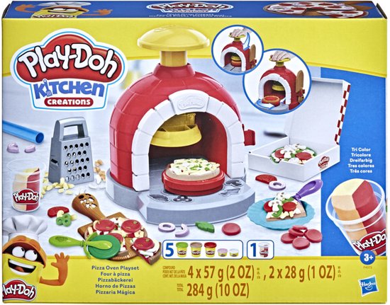 Play-Doh Pizza Oven set, met rode oven, inclusief bakplaat, deegroller, 5 potjes Play-Doh, en kaasrasp.