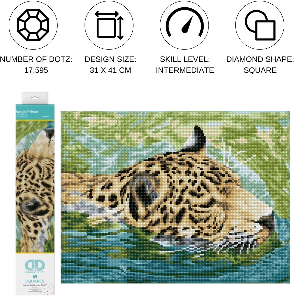 DIAMOND DOTZ Jungle Prince - Diamond Painting - 17.595 Dotz - 41x31 cm — afbeelding 4