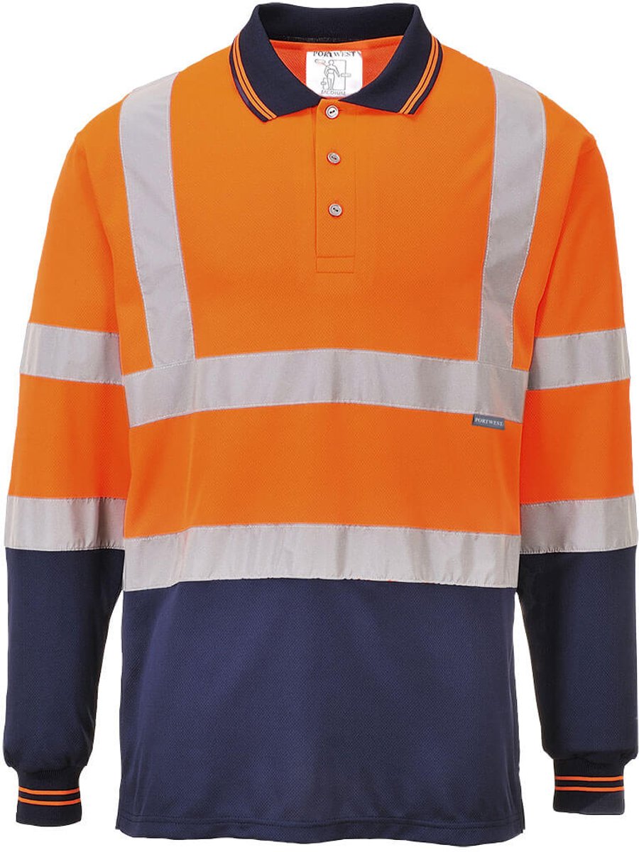 Portwest Tweekleuren Polo met lange mouw S279 - Oranje/Marine - XXL