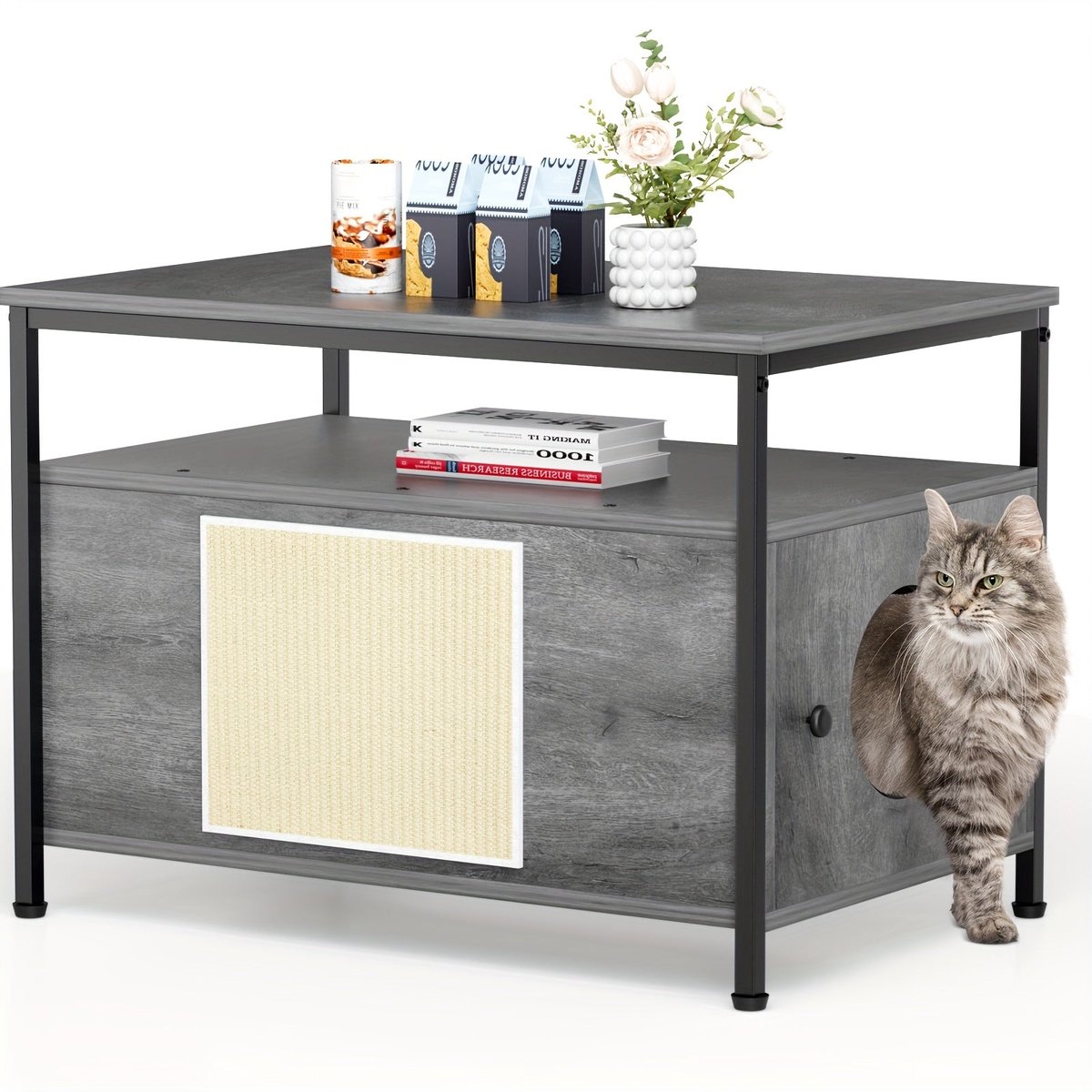 Kattenmeubel – Kattenbak Kast – Kattenhuis – Kattenhol – Kattenverblijf – Grijs – XXL Voor Grote Katten – Met Krabkussen En Uitneembare Kattenbak Kattenmeubel – Kattenbak Kast – Kattenhuis – Kattenhol – Kattenverblijf – Grijs – XXL Voor Grote Katten – Met Krabkussen En Uitneembare Kattenbak