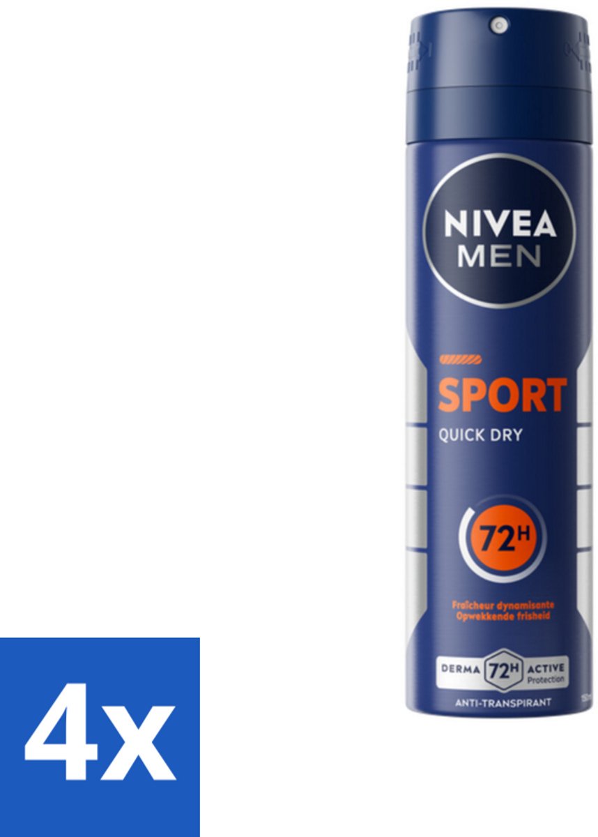 4 x NIVEA Men Deodorant Spray Sport 150 ml - Sport Deodorant - Anti-transpirant Spray - 48 Uur Bescherming - Zweet En Geur - Droog Huidgevoel