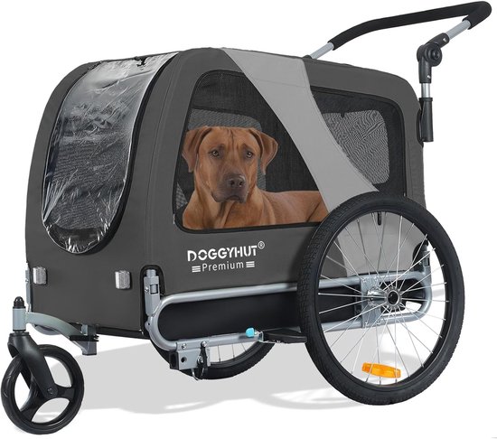 HOMCOM Fietskar voor honden, dieren, met vlag en 8 reflectoren, wit en zwart