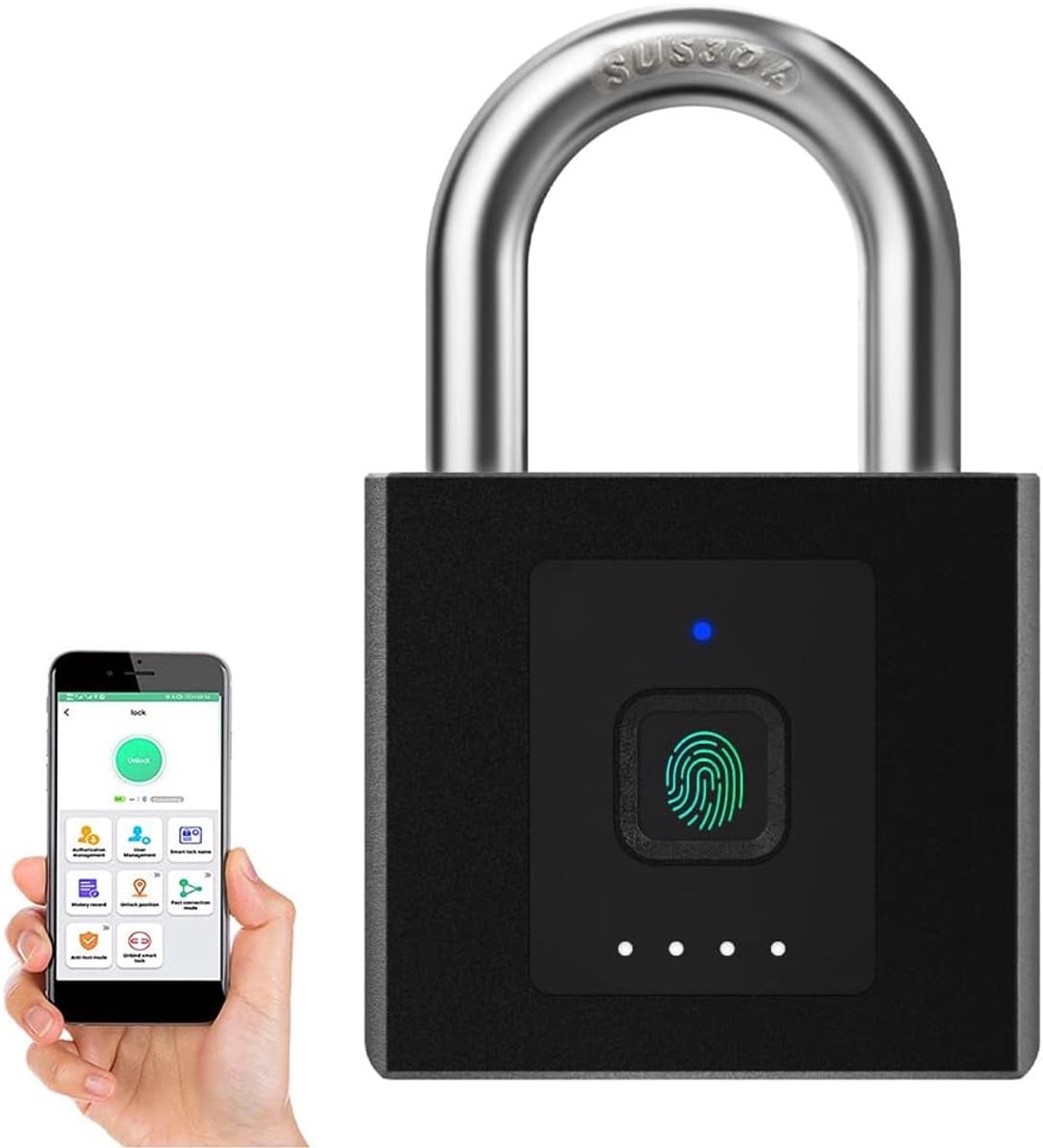 Slim Vingerafdruk Hangslot met App Ontgrendeling - Waterdicht en Draadloos - Lange Batterijduur