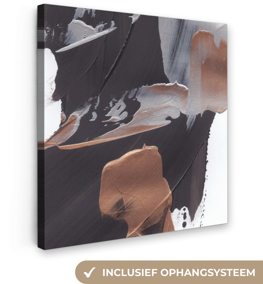 Canvas schilderij 90x90 cm - Wanddecoratie Abstract - Verf - Goud - Muurdecoratie woonkame