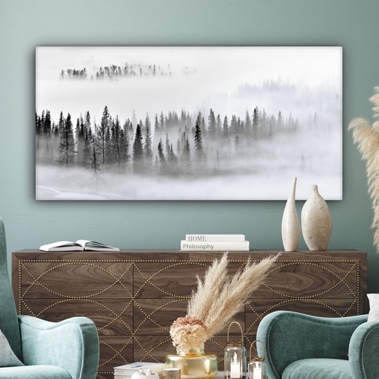Peinture sur toile - Arbres - Brume - Forêt - Nature - Canvasdoek - 160 x 80 cm - Photo sur toile - Peinture de nature