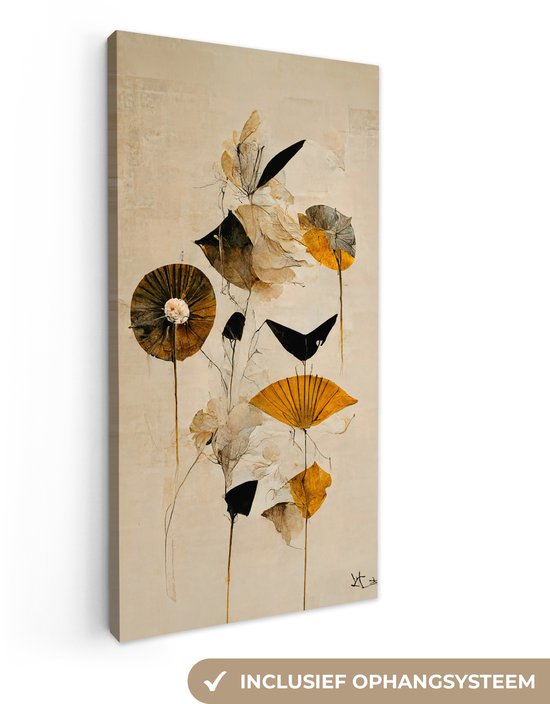 Tableau sur toile Fleurs - Vintage - Plantes - Or - 20x40 cm - Décoration murale