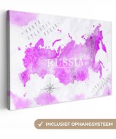 Peintures Toile Wereldkaart - Rose - Russie - 120x80 cm - Décoration murale