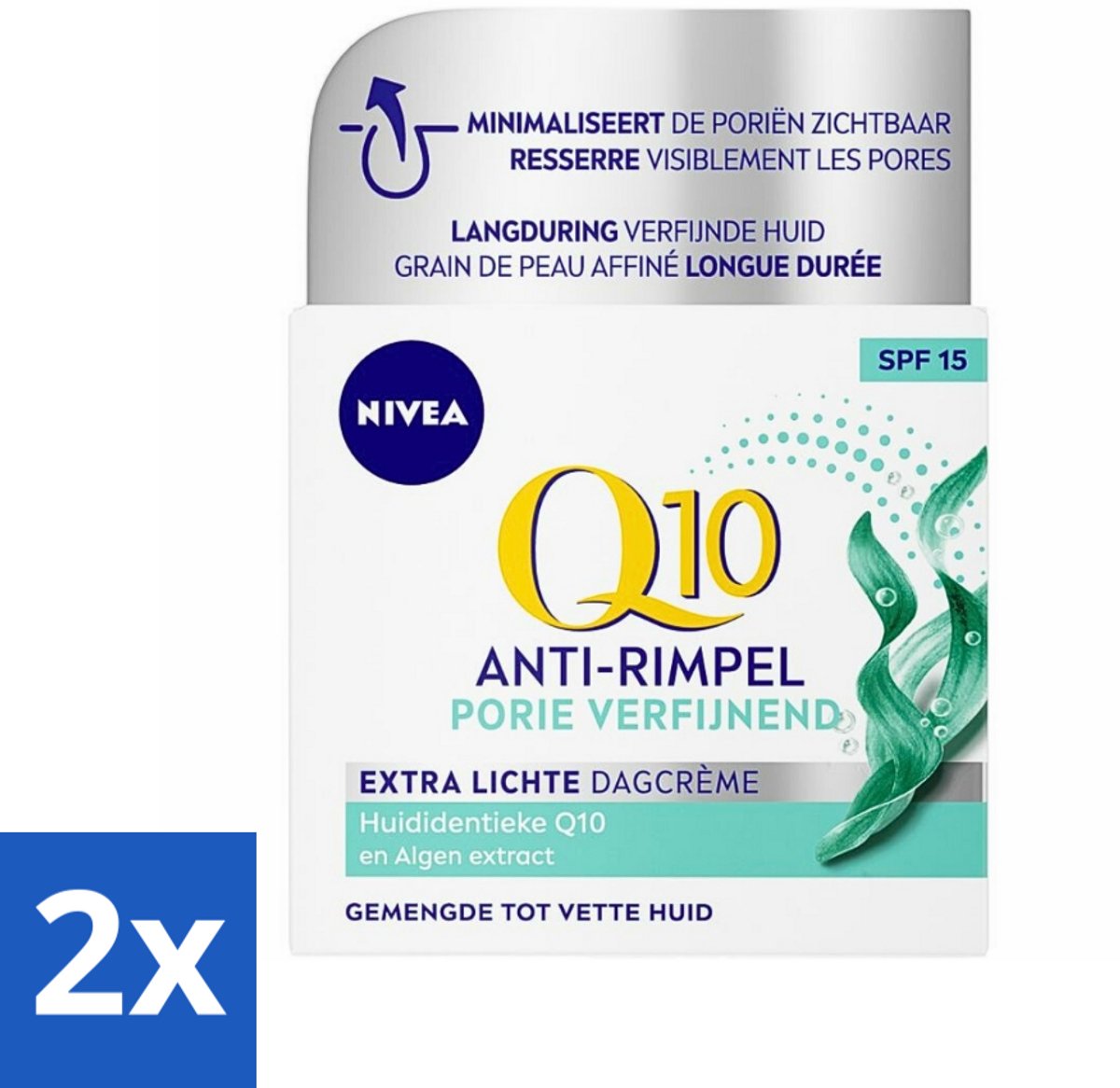 2 x NIVEA - Q10 POWER Dagcrème - Anti-Rimpel Gezichtscrème - Poriën Verfijnend - Voor gemengde tot vette huid - SPF 15 - 50 ml - Anti-rimpel Crème - Dagcrème - NIVEA Q10 - Poriën Verfijnende Crème - Vette Huid