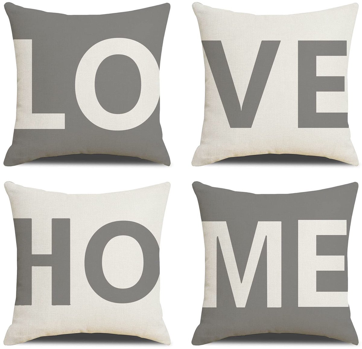 Ibenzoa Set van vier decoratieve kussenslopen in grijs katoen en linnen voor huis en kantoor verschillende kleuren