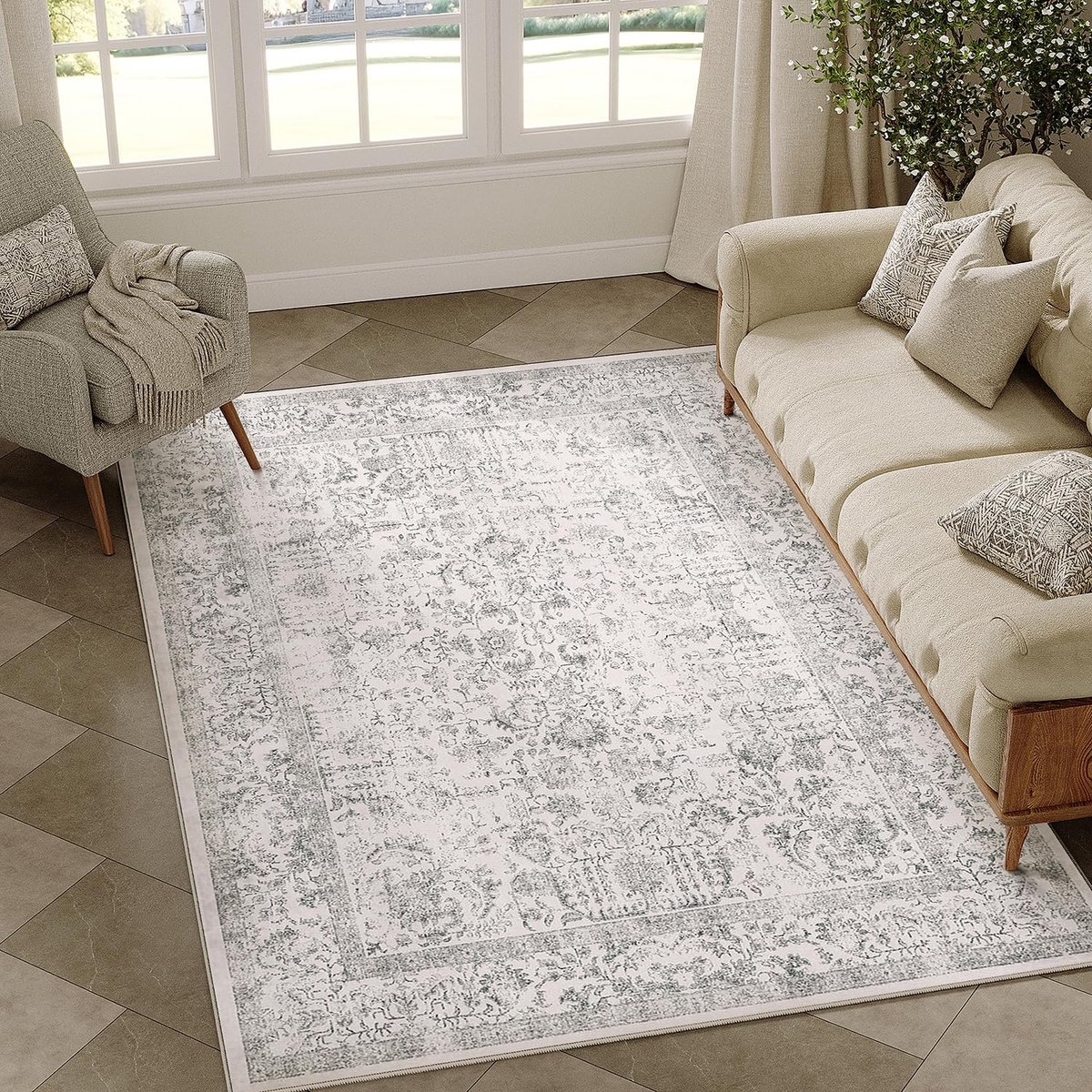 Tapijt - Vintage - Wasbaar - voor Woonkamer - Grijs - 120x180 cm