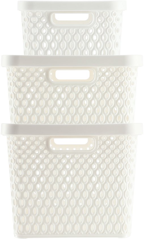 HJYDGJ 3 stuks opbergmand met deksel, boho-stijl, vierkant