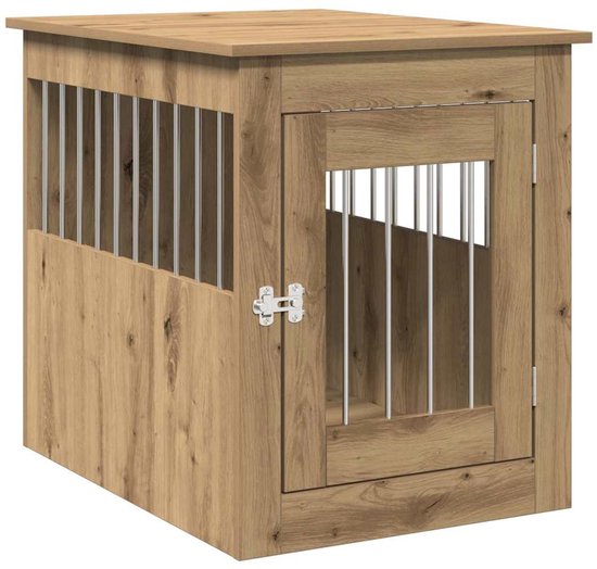 vidaXL - Hondenbench - 55x75x65 - cm - bewerkt - hout - artisanaal - eikenkleurig