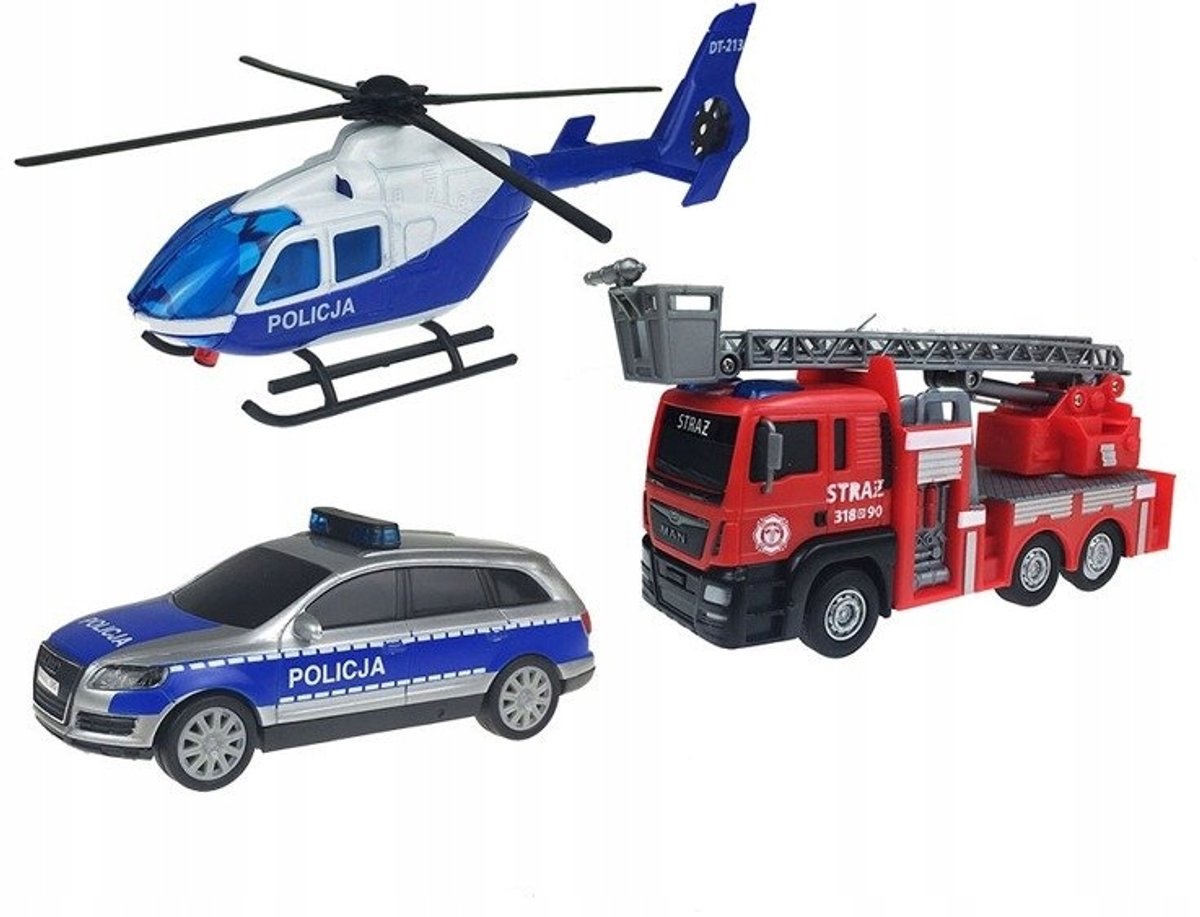 Dickie Toys SOS-voertuigenset: politie, brandweer en helikopter