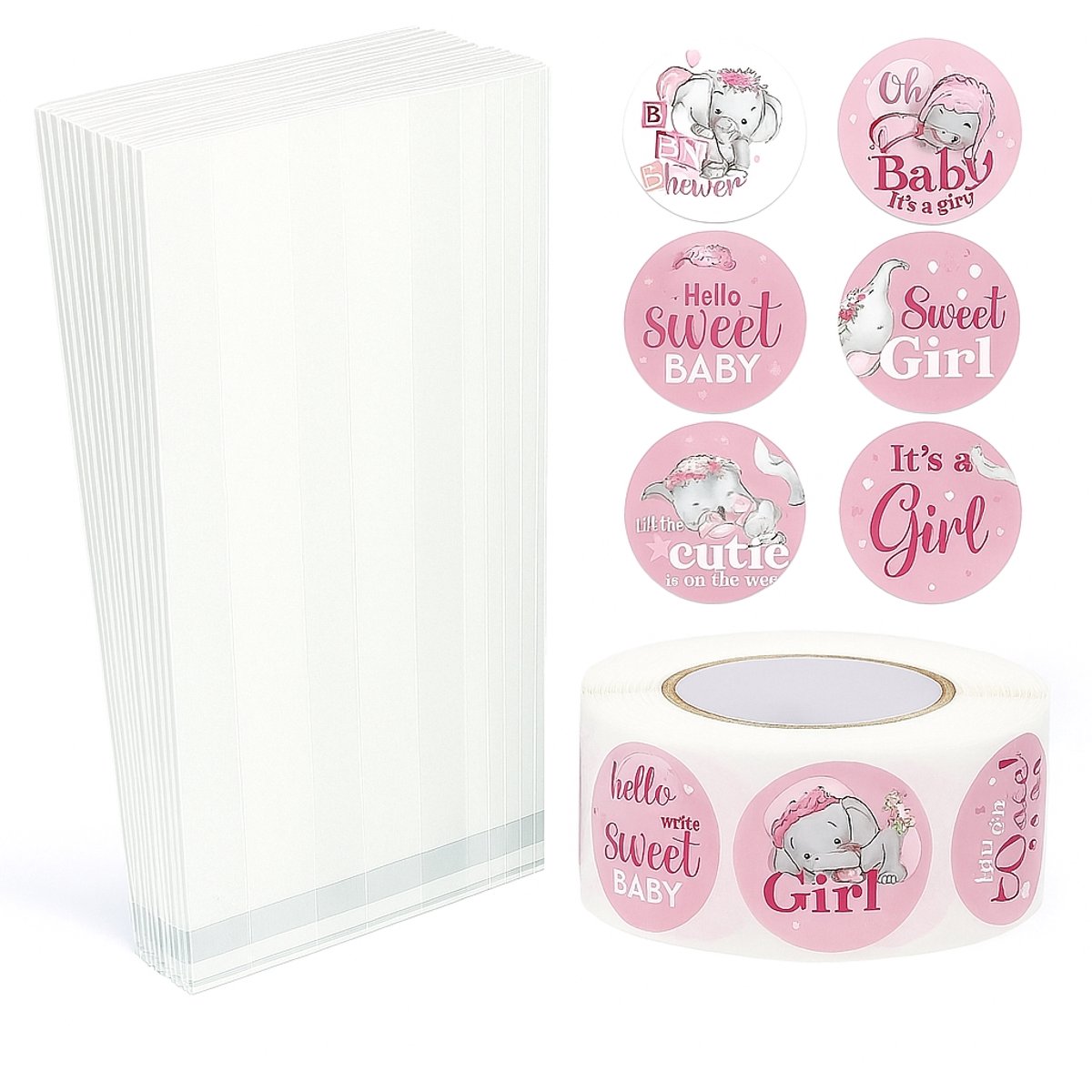 25x Uitdeelzakjes met Baby Girl stickers | 220 x 90 mm | Traktatiezakjes | Kinderfeestje | Cellofaanzakjes | Cadeauzakjes | Snoepzakjes | Plastic Zakjes | Uitdeelzakjes kinderen | Cadeauzakjes Kinderen | Verpakkingszakjes Uitdeelcadeaus