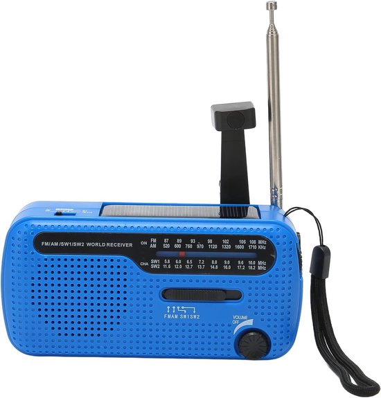 Draagbare zonne-radio, handslinger, noodradio, AM/FM/WB-radio met zaklamp en leeslamp, 4000 mAh noodpowerbank en SOS-alarm weerradio camping wandelen noodbenodigdheden