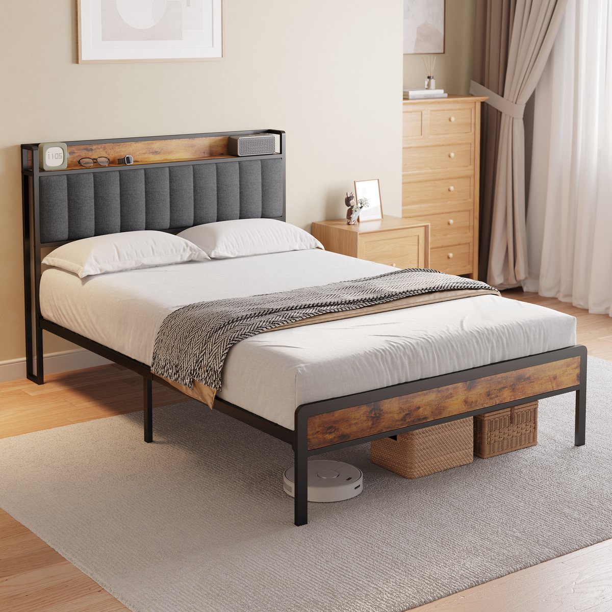 Xbro Gestoffeerd Bed 140 x 200 cm - Tweepersoonsbed met 35 cm Opbergruimte - Donkergrijs — cadeau in Cadeau-ideeën - foto 3
