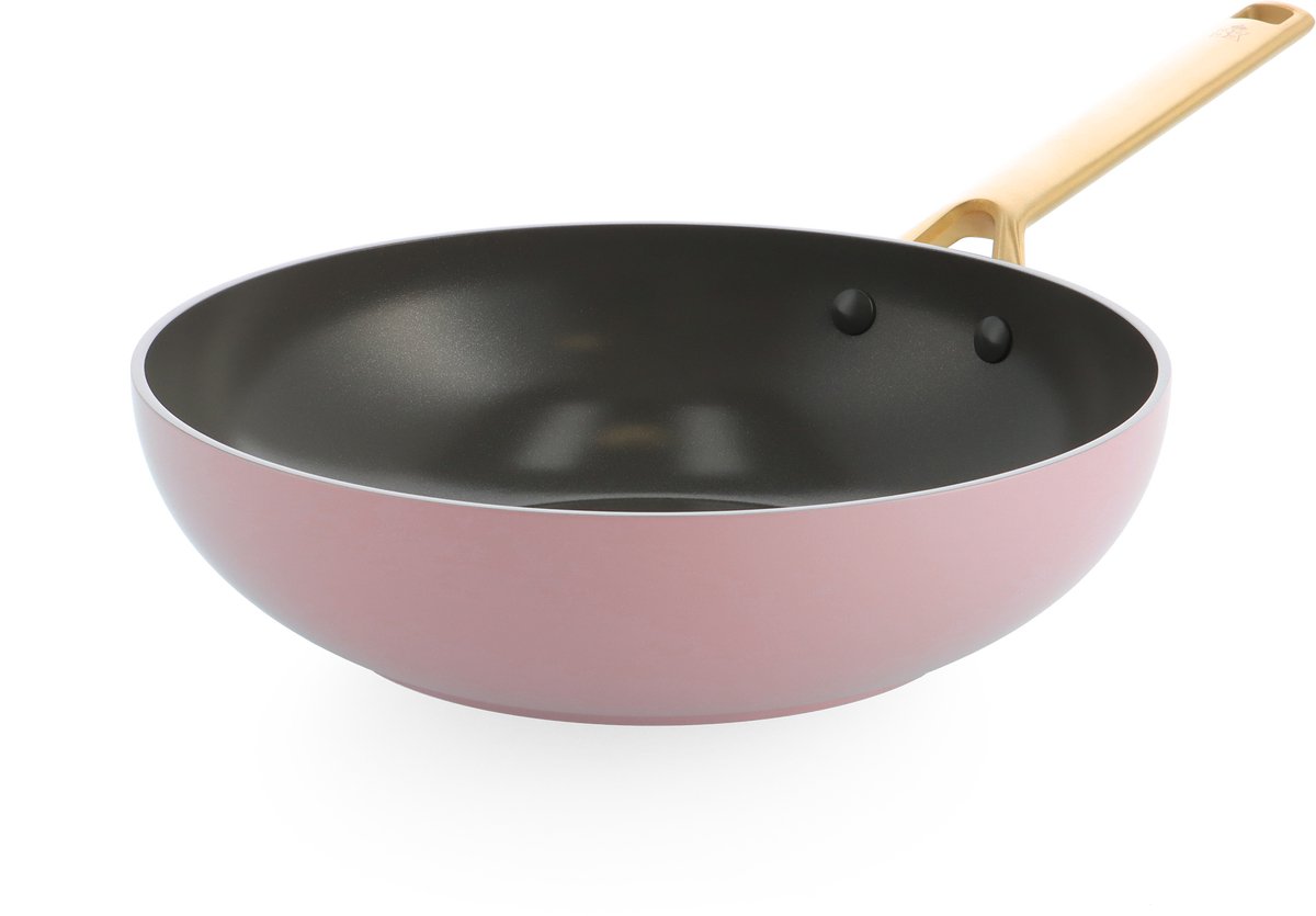 BK Sublime Wokpan 28cm - 3.7L - PFAS-vrije antikleeflaag - Wokpan inductie - Keramische pan -Ovenbestendig tot 220°C - Zonder deksel - Roze