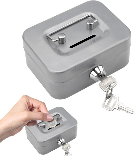 Élégante tirelire en acier - Petit coffre-fort verrouillable à clé - Avec fente - Argent