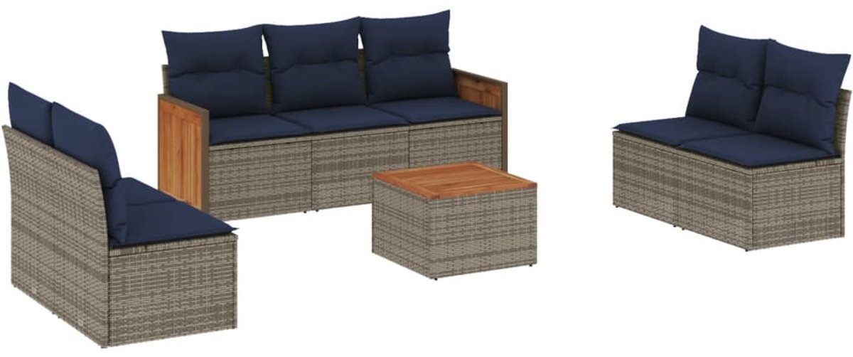 vidaXL - 8-delige - tuinbankset - met - kussens, - grijs - polyrotan