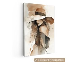 Canvas schilderij 80x120 cm - Exclusieve wanddecoratie Mysterieus - Vrouw - Sepia - Muurdecoratie woonkamer - Slaapkamer decoratie - Kamer accessoires - Schilderijen op canvas