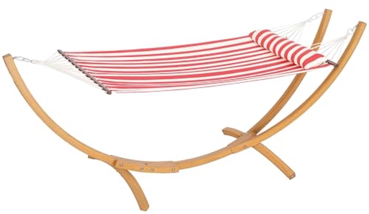 Hangmat met houten standaard voor één persoon, met kussen en verstelbare ketting - Perfect voor terras en zwembad