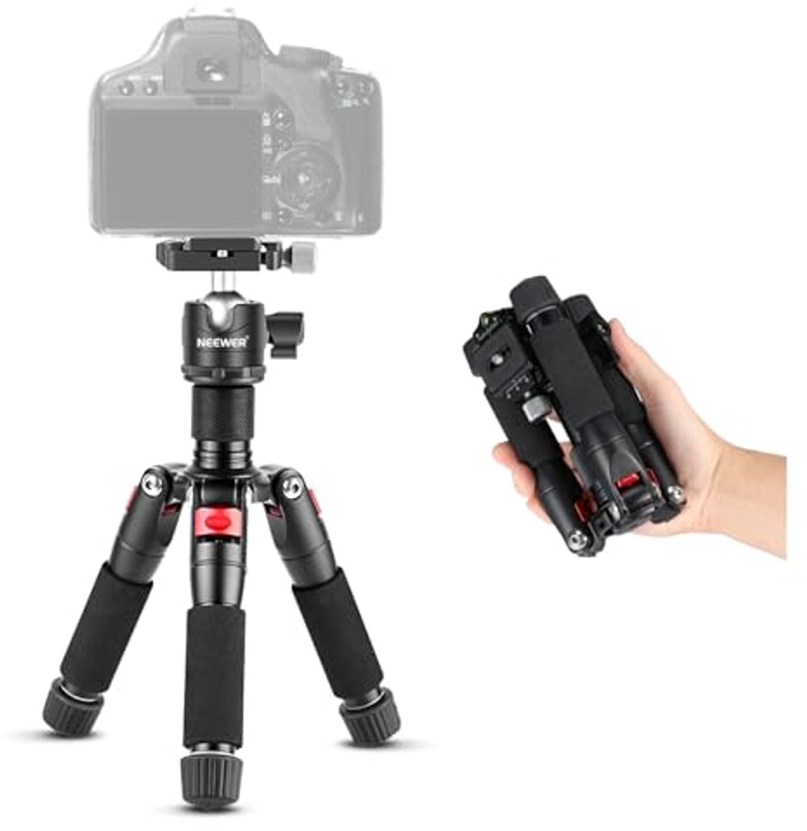Mini statief voor camera met 360° kogelkop - Draagbaar aluminium desktop statief voor DSLR en video