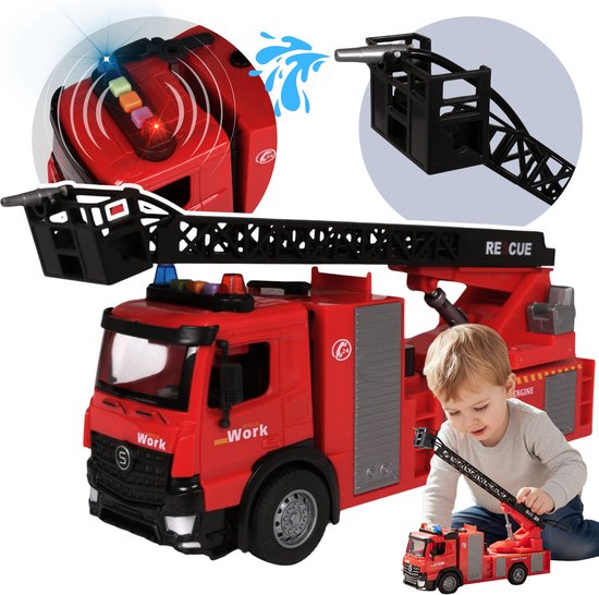 Foto: Interactieve brandweerwagen met water brandweer met led verlichting geluid auto 1 16