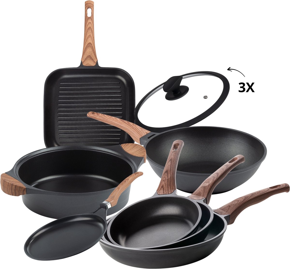 Rosmarino Pannenset inductie - 10delig - Pannensets - Cooltouch handgreep - Zwart