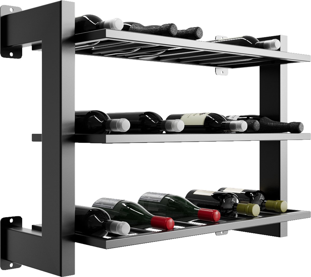 MetaloPro Wijnrek Canary – Zwart Metalen Wijnrek Voor 27 Wijnflessen, Robuust Design Voor Keuken, Kelder Of Bar – 60x80x30cm